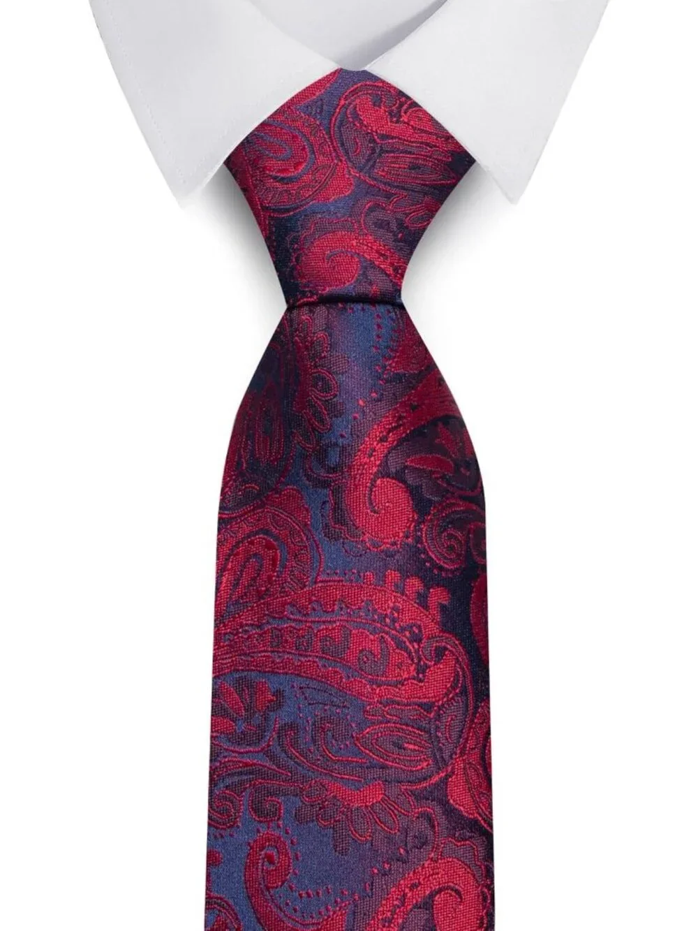 Mens Maroon 100% Microfiber Paisley Jacquard Formal Classic Necktie For Business